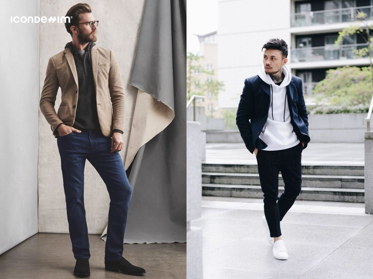 Phối áo blazer quần jeans áo hoodie theo phong cách Sports Luxe