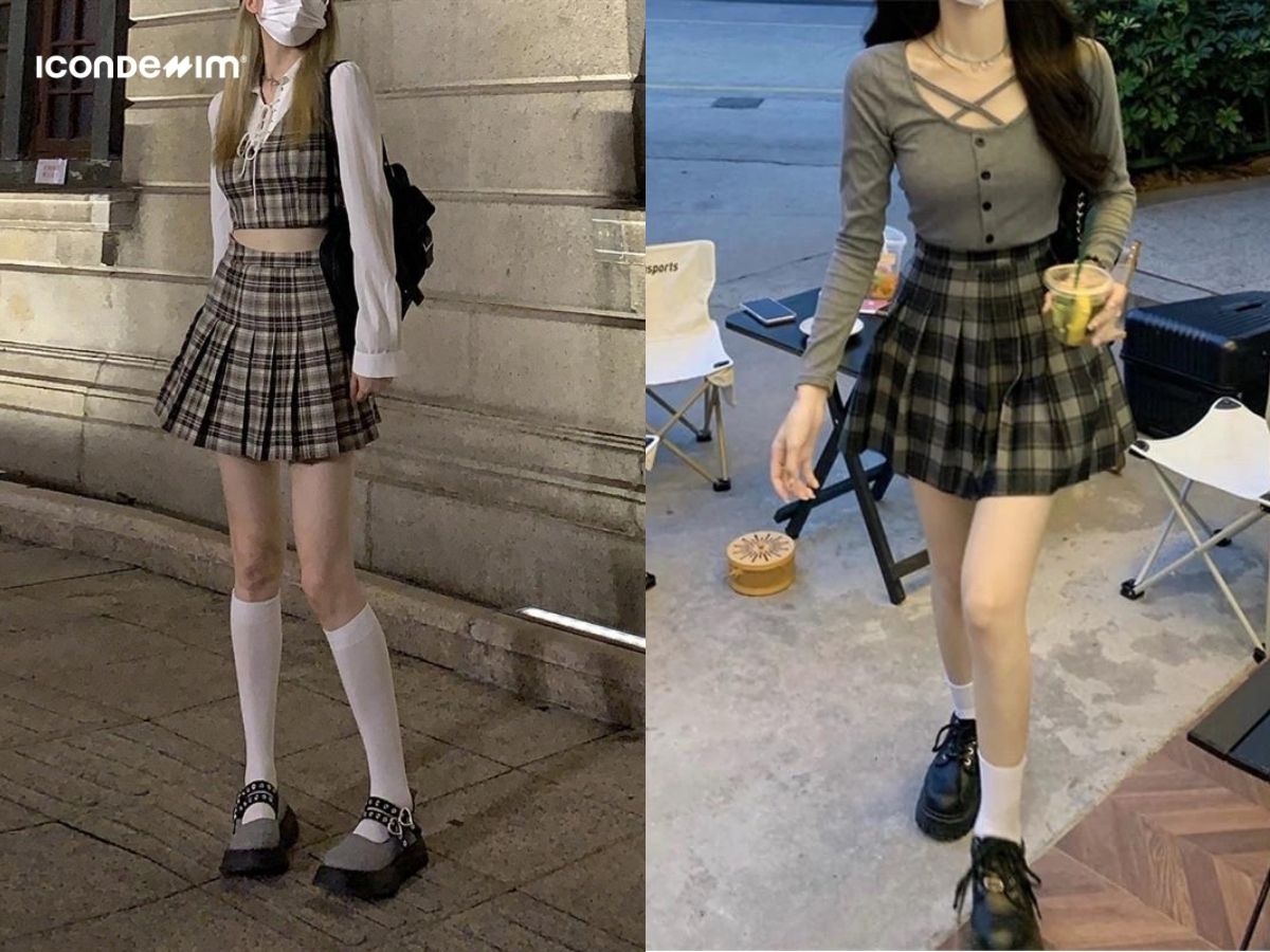 Nữ diện áo croptop kết hợp với váy cạp cao cực hack dáng