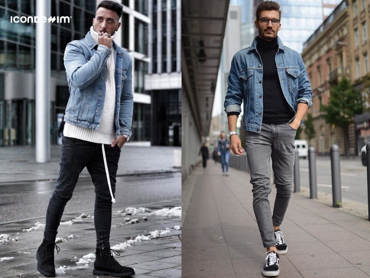 Áo jumper dài tay với denim jacket