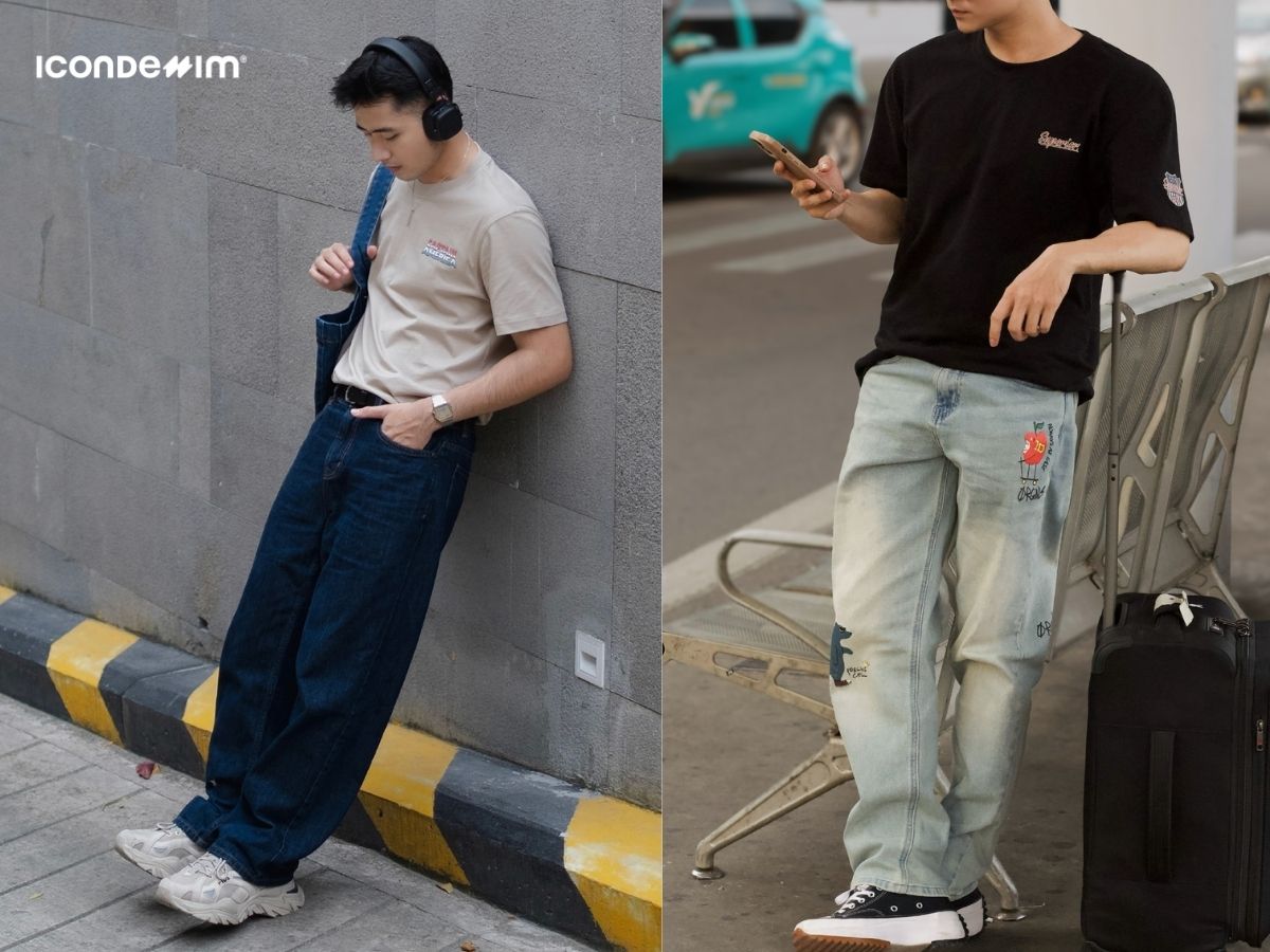 Áo thun trắng quần jeans baggy và sneaker