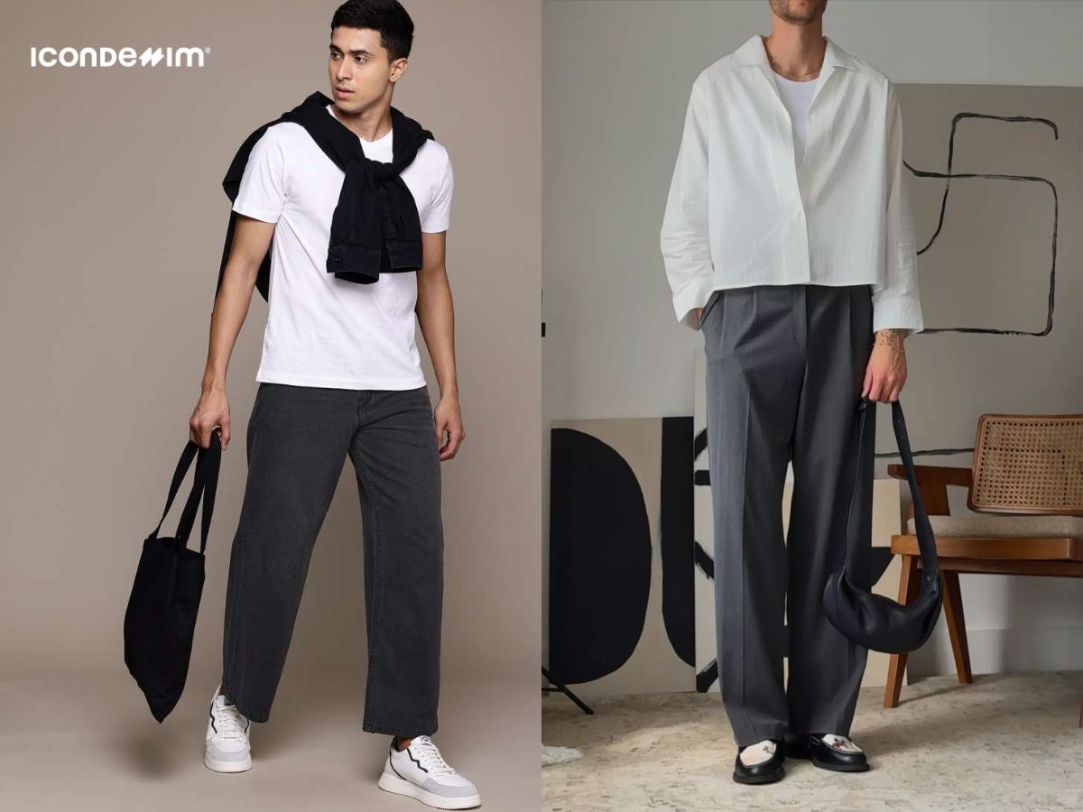 Phối đồ quần ống rộng cho nam lùn với áo thun hoặc áo sơ mi