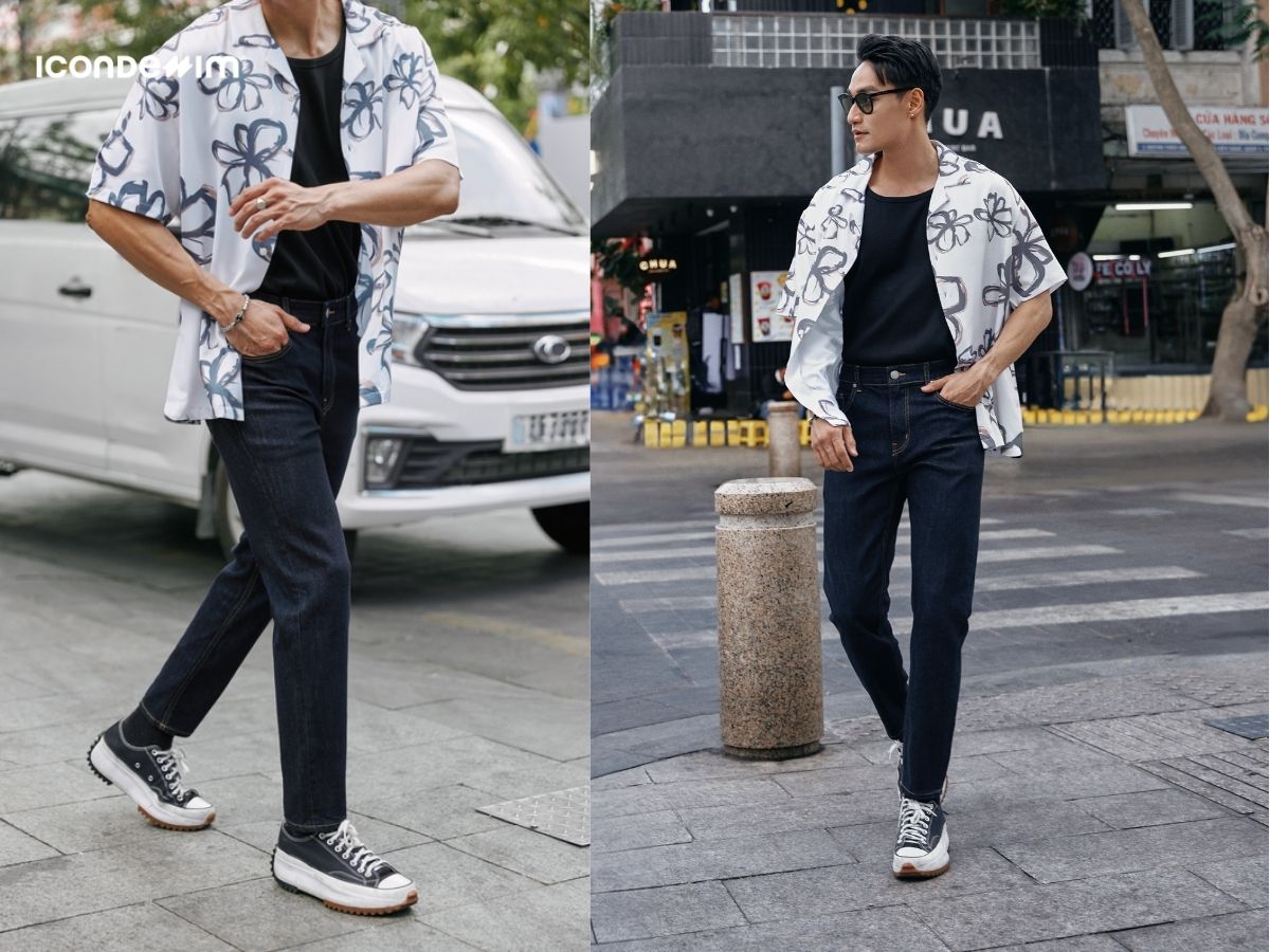 Áo sơ mi khoác ngoài phối cùng quần jeans