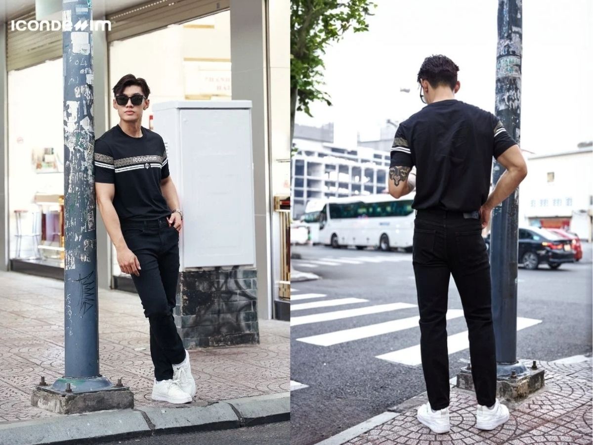 Phối áo thun đen và quần jeans đen