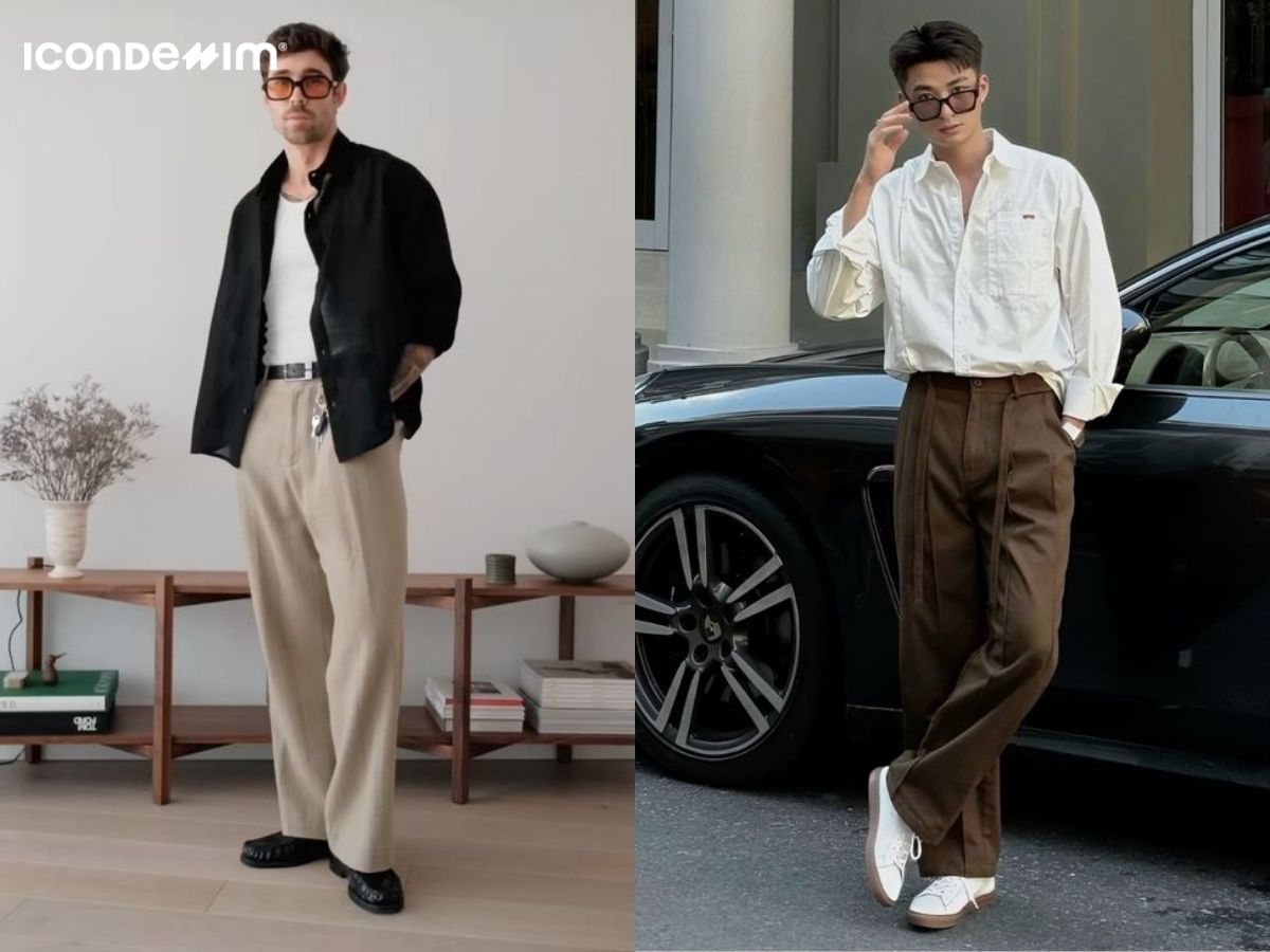 Quần ống rộng và áo sơ mi cho nam lùn