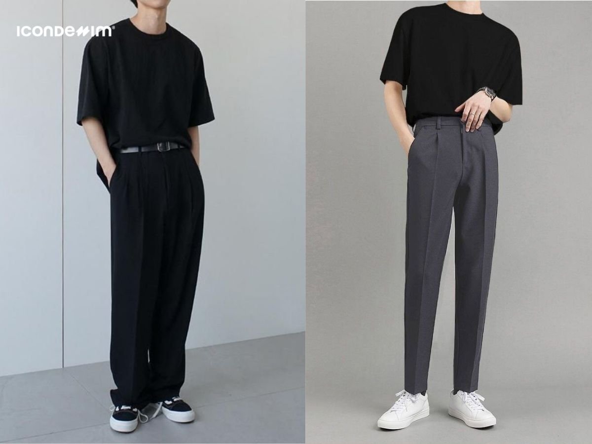Quần tây cùng áo thun oversize