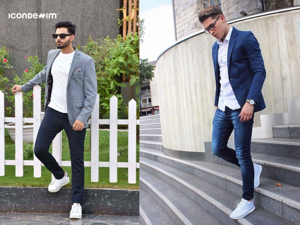 Blazer, quần jeans với áo thun hoặc áo sơ mi